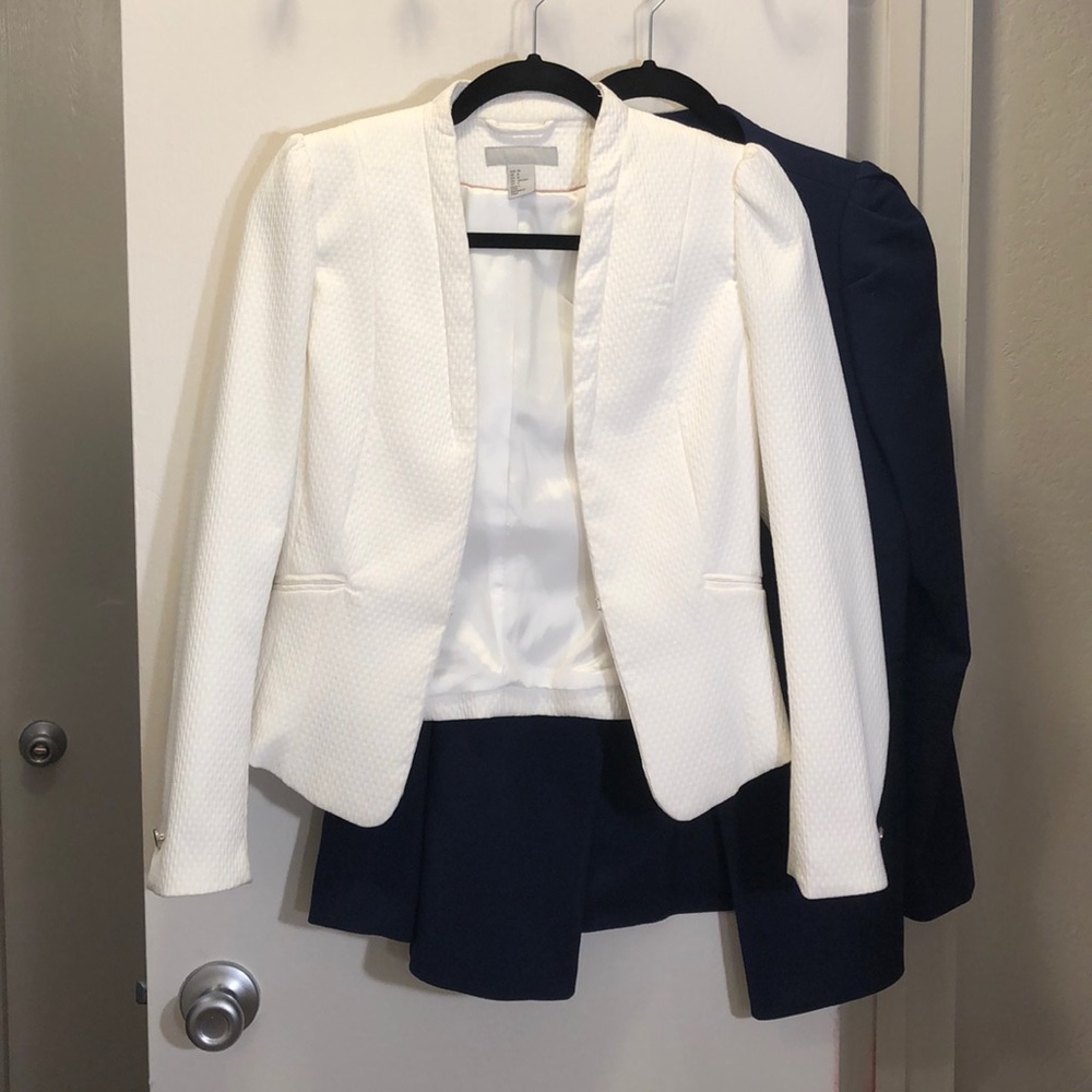 H&M white mid-cropped blazer